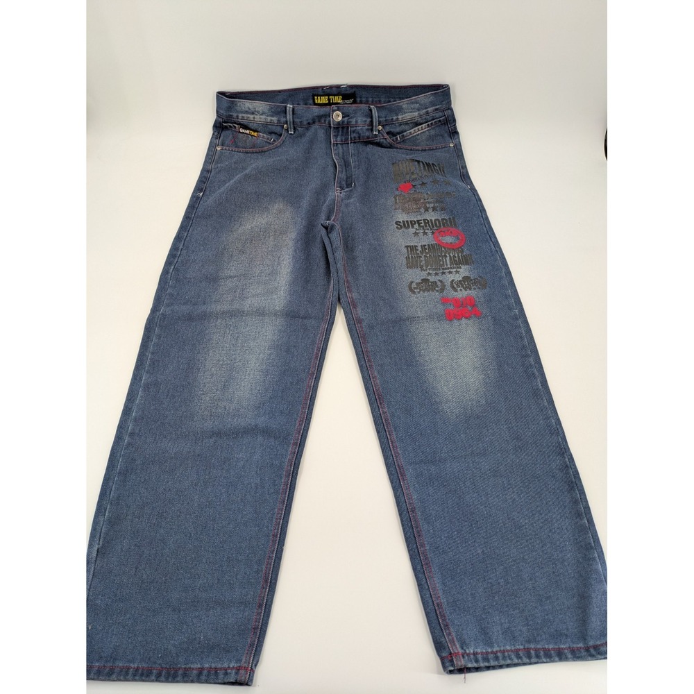 Game Time Jeans Mens Size 38 Hip Hop‎ Denim Baggy Loose Pants Stonewashed